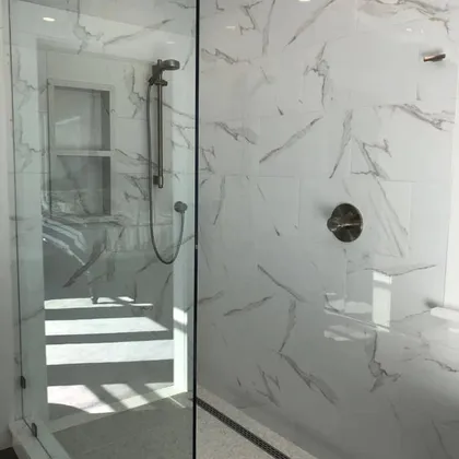 Marble shower with glass door