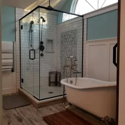 Glass shower with soaking tub