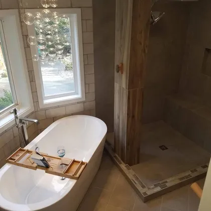 Luxury bathroom with chandelier