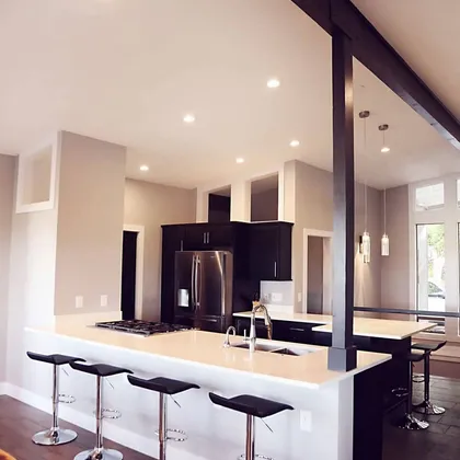 Open concept modern kitchen and living space