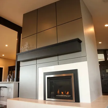Modern fireplace with built-in cabinetry