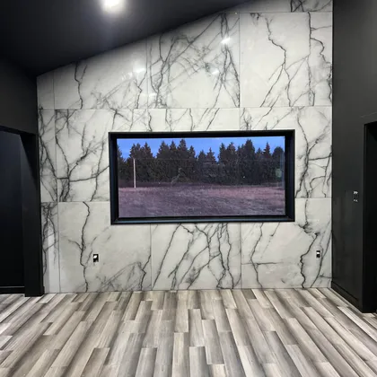 Marble wall with TV mounted
